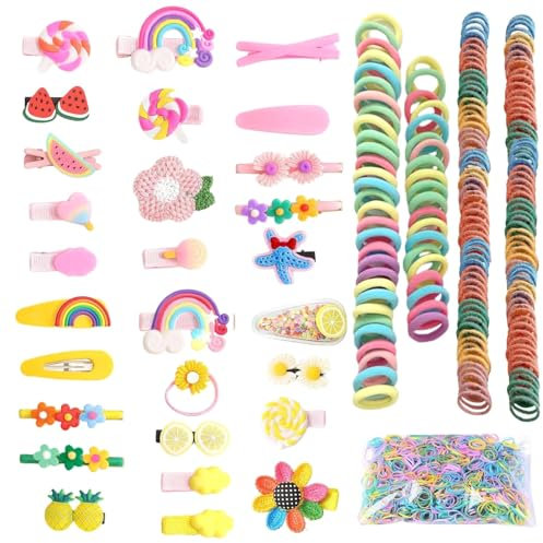 KEYRI 1178 Stück Geschenkset Haarschmuck Haarspangen Haarnadeln Set Kopfschmuck Licht Mehrfarbig Elastische Haargummis Pferdeschwanzhalter Haarnadeln Set Für Teenager Kleinkinder (Mehrfarbig)