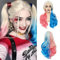 PORSMEER Perücke für Harley Quinn,Blond Blau Rosa Perücken, Karneval Perücke Damen Perücke Superhelden Kostüm,Lockig Damen Perücke,Lang Cosplay Perücke für Fasching Cosplay Karneval