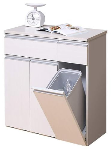 Iris Ohyama - Meuble de Tri Sélectif 3 Compartiments, 45 L, Design Moderne en Bois avec Tiroirs, Rangement pour Déchet Recyclable, Poubelle, pour Cuisine, Bureau, Salle de bain, Chêne Blanc, PKT-8670