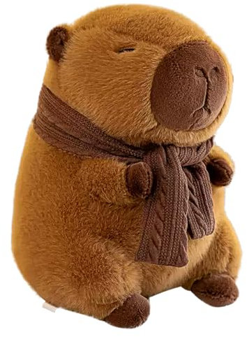 LHOEST Capybara Kuscheltier Groß 25 cm Capybara Plüschtier mit Schal Wasserschwein Kuscheltier Cartoon Stofftier Tier Plushie Puppen Spielzeug Geschenk Kinder Niedliche Wasserschwein Plüschtier