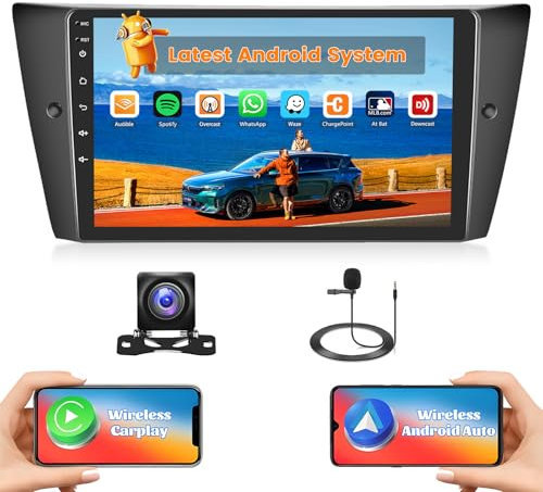 Hikity 2G+64G Autoradio Android 15 per BMW E90 E92 E93 2005-2011 con Touch Screen da 9 pollici, radio 2 DIN con Wireless Carplay Android Auto RDS/FM Radio BT GPS WiFi + Telecamera posteriore + MIC