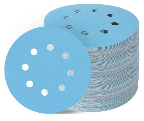 50x Blau Keramik Schleifscheiben 125mm Klett 8-Loch K80 Staubfrei | Blaue Premium-Schleifpads für Exzenterschleifer. Dank 8-Loch-Absaugung staubfrei und extrem langlebig auf allen Metallen