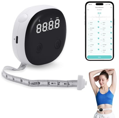 Smart Body Tape Measure, Fitdays Digital Body Tape Measure, Body Measuring Tape with LED HD Full Screen & APP Monitoring, Smart Measuring Tape for Body Measuring, Weight Loss, Fitness, Muscle Gain