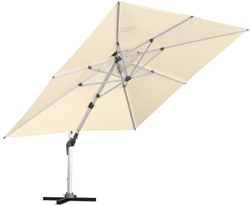 anndora Aluminium Ampelschirm 350 x 350 cm mit Kurbelsystem - Drehbar, Neigbar, Kippbar - Marktschirm, Gartenschirm - Farbe Natural