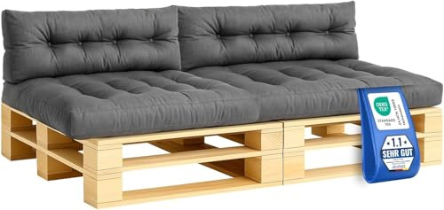 MKS Outdoor-Palettenkissen mit Spanngurten passend zur Palette | Balkon-Sofa-Wasserdicht | Europaletten-Sitzkissen | Bankauflage (4er Set (2 * 120x80 cm + 2 * 120x40 cm))