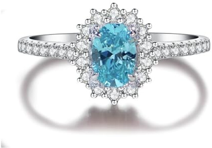 Bellitia Jewelry 925 Sterling Silber Damenring mit Paraiba Turmalin, Ovalschliff Modering mit Blauem Edelstein für Damen, Jubiläumsring Verlobungsring für Damen Schmuckset