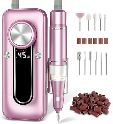TUOBEO Nail Drill Electric Nail File Kit 45000 RPM Professional Efile Nail Set,Cordless Portable Rechargeable Acrylic Gel Nail Polish Remover Machine Pedicure Manicure Tool with 11 Bits for Salon Home