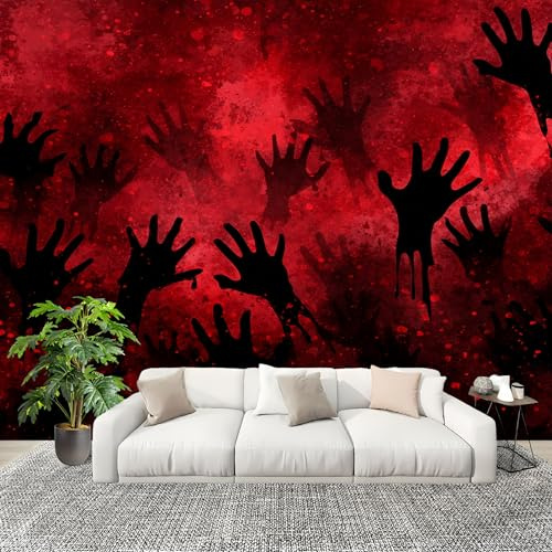 3D Effekt Dekoration Wandbild Horror-Palmen-Stil Fototapete Vlies Kunstdruck Poster Rot Wanddeko Wand Wohnzimmer Esszimmer Schlafzimmer Wohnung Wandbilder 300x210cm