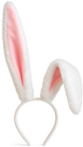 MUNSKT 1 x Hasenohren-Haarreif – Weiß und Rosa, flauschige Hasenohren, Cosplay-Zubehör für Ostern, Weihnachten, Halloween, Kostüm-Kopfschmuck für Erwachsene