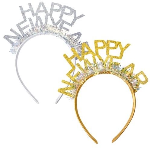 Silvester Haarreif,Happy New Year Haarreifen,2026 Neujahr Party Stirnband,Glitzer Silber Gold Silvesterparty Haarband,Silvester Haarschmuck Kopfschmuck,für Foto Requisiten Neujahr Dekoration Zubehör