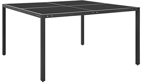QZZCED Gartentisch aus Stahl und anthrazitfarbenem Glas, 130 x 130 x 72 cm, robustes Outdoor-Möbel mit Oberfläche aus gehärtetem Glas, für den Außenbereich, leicht zu reinigen