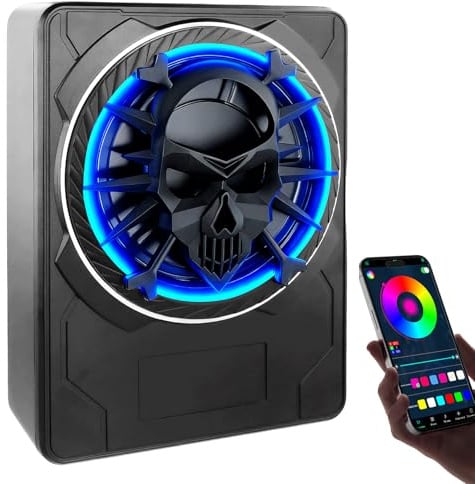 Realdio Subwoofer Attivo Sottosedile 10 Pollici 1200W, RGB con APP | Amplificatore Integrato, Illuminazione Ambientale Regolabile e Design Compatto Salvaspazio per Auto, Musica e Guida