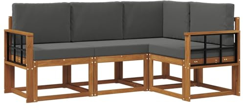 vidaXL Outdoor-Sofagarnitur mit Kissen 4 pcs Natur und Anthrazit, Outdoor Sofa, modernes Eckmöbel, Garten Lounge, langlebige Patio-Sitzgelegenheiten, Komfortables Terrassen-Set Wohnzimmer