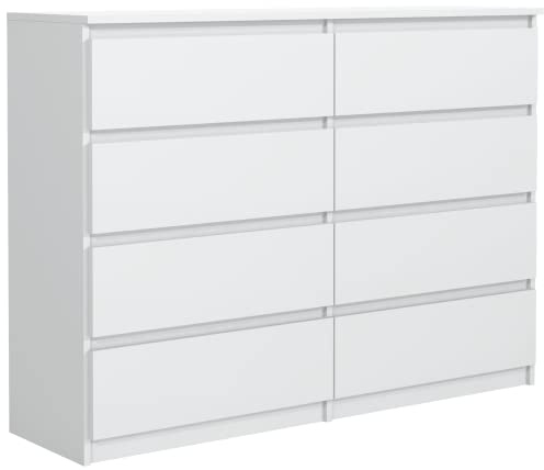 meble masztalerz Kommode 100, 8 Schublade, Weiß | Kommodenschrank 100x39x101, 5 cm, Moderne Schubladenschrank, Sideboard für Wohnzimmer, Flur & Schlafzimmer
