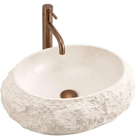 Rea- Aufsatzwaschbecken Mika Warm Beige Oval, Beige, Imitationsstein