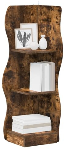 vidaXL Eckregal Geräucherte Eiche 34 x 33 x 102 cm Holzwerkstoff, Wohnzimmer, Moderne Wellenregal, feuchtigkeitsbeständig, platzsparende Ecklösung, haltbare Deko-Aufbewahrung