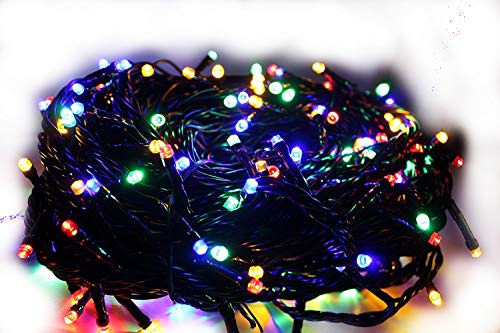 200 Multi-Coloured LED's Black Cable Connectable Outdoor Christmas Waterproof String Lights (20m) with Low Voltage Plug
