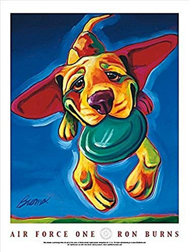 Buyartforless Air Force One von Ron Burns 24 x 18 Kunstdruck Poster Wall Decor Puppy Dog Running mit Frisbee in Mund Cute große Ohren