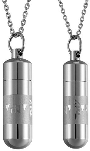 JewelryWe Couple Pendant Om Mani Padme Hum Perfume Bottle Necklace Empty Openable