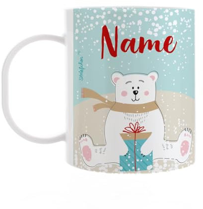 Striefchen® niedliche Kindertasse aus Kunststoff mit Aufdruck des Namens - für Jungen und Mädchen Eisbär