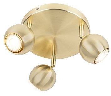 QAZQA - Modern Retro RundSpot I Spotlight I Deckenspot I Deckenstrahler I Strahler I Lampe I Leuchte Messing mit Deckenplatte 3-flammig Spotbalken Leuchten - Gissi I Wohnzimmer I Schlafzimmer - Stahl