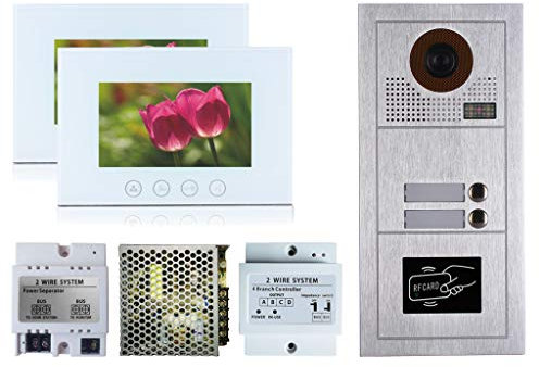 VIDEOCITOFONO 2 FILI 1 2 3 4 MONITOR LCD TOUCH FAMILIARE BIFAMILIARE CONDOMINIALE TELECAMERA (Kit Bifamiliare Completo Bianco)