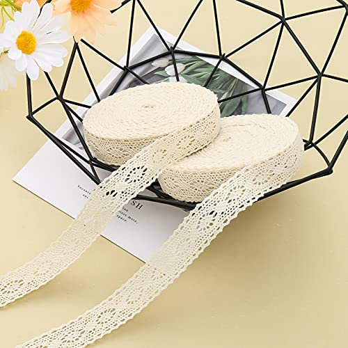 DAHI Spitzenband beige 26 meter Baumwolle Dekoband -2.5cm Vintage Spitzenborte Häkel-Borte für Basteln Nähen Hochzeit Deko Scrapbooking Geschenkbox (beige-A)