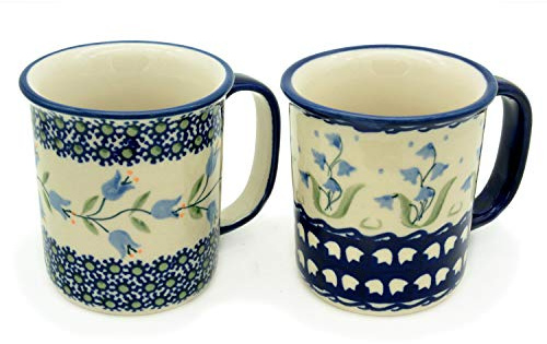 Bunzlauer keramik Becher gerade, 220 ml, 2er Set (Dekor Glockenblumen-Kombi)