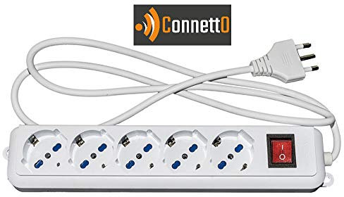 Connetto MULTIPRESA 5 Prese UNIVERSALI ITA/SCHUKO 10/16 A - Spina 16 A con Interruttore