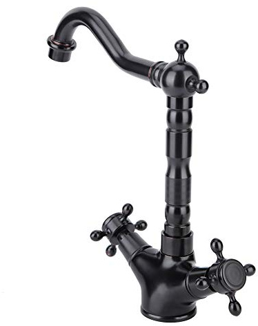 Sink Faucet, 360° Swivel Spout Hot&Cold Brass Water Tap, European Vintage Dual Handle Lever Black Kitchen&Bathroom Faucet(G1/2)
