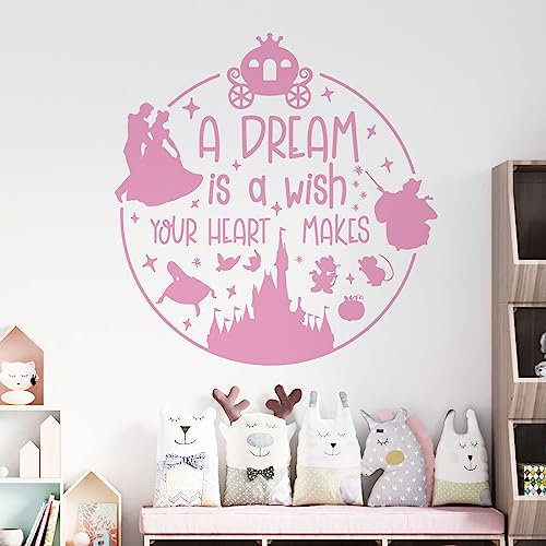 Wandaufkleber, Motiv: Disneys Cinderella, A Dream is a Wish Your Heart Makes, Pink