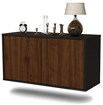 Dekati Lowboard New York City hängend (92x47x35cm) Korpus anthrazit matt - Front Holz-Design Walnuss - Push to Open