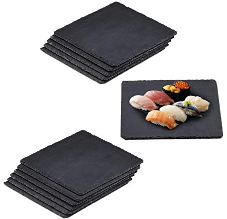 Relaxdays 12 x Schieferplatte, 25 x 25 cm, Platzteller zum Servieren & Beschriften, Buffet, Servierplatte quadratisch, anthrazit
