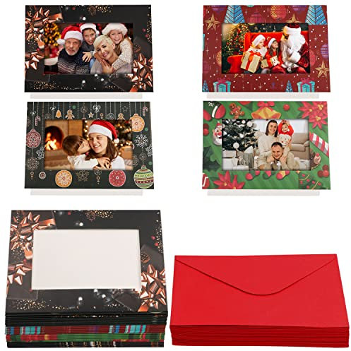 BELLE VOUS Weihnachtskarten mit Umschlag Set (36 Stk) - Fotorahmen aus Pappe für Besondere Weihnachtskarten - 10 x 15 cm Foto Einsteckkarten & Weihnachtskarten Selbst Gestalten für Familie & Freunde