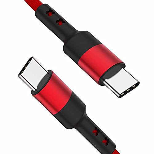 YSJJZRL Câble USB C vers USB C, (0.3M) PD 60W Chargeur rapide USB Type C Cordon tressé Compatible avec Samsung Galaxy S21 S21 + S20 + S10 Note 20 Ultra 10 et plus (Rouge)