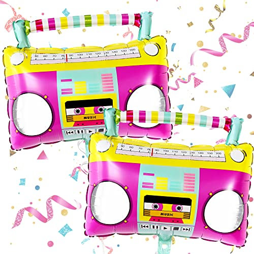 KatchOn, 2 Pack of 23 x 22 Inch Pink & Yellow Boombox Balloons | 80s & 90s Retro Party Decorations | Self-Sealing, Helium Supported, Unisex Adults & Children