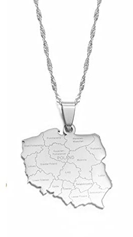 LIUZIXI Polska Anhänger Halsketten - Ethnische Charm Halsketten Freundschaft Patriotischer Schmuck - Mit Städtenamen Polen Landkarten Anhänger Für Damen Herren,Silber