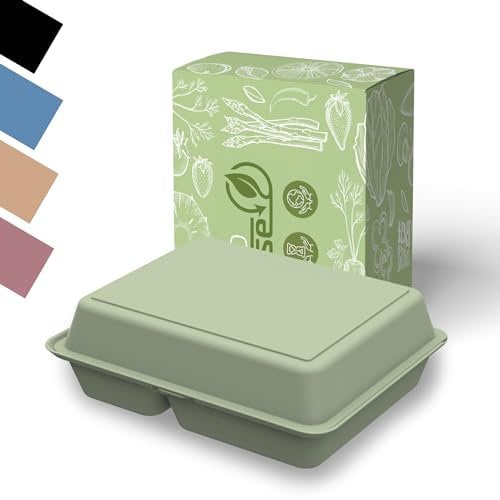 elastoREuse - Mehrweg Essensbox 0,8l 2-geteilt - Nachhaltiges take-away Geschirr für warme & kalte Speisen - Spülmaschinenfester To go Essensbehälter mit Fächern 24,6 x 15,7 x 6,1 cm (grün)