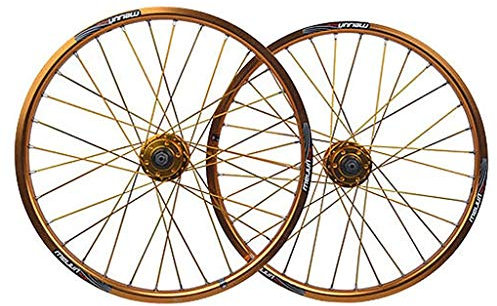 Felgen Fahrradfelgensatz 20 Zoll Scheibenbremsräder Für Klapprad Doppelwandige Leichtmetallfelge 406 QR 32 Loch 8-10 Geschwindigkeit 1730g (Color : Gold)