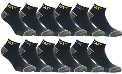 Caterpillar 12 Paar Sneaker Arbeit Socken Knöchelhöhe - Fersenzehenverstärkung - Fußgewölbestütze - Baumwolle (Blau, 43-46)