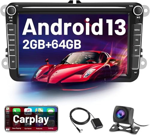 2+64GB Android Car Radio CarPlay for VW Golf Passat Polo Skoda Tiguan Seat 8 Inch Touchscreen Car Player with Sat NAV WiFi BT USB FM RDS Hi-Fi Radio Reversing Camera