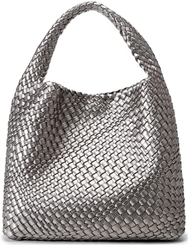 Queenoris Damen 1134 Tragetasche, Schultertasche, Handtasche, Silber