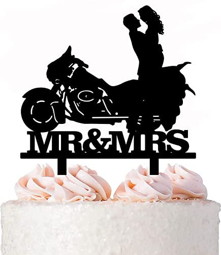 Motorrad-Hochzeitstortenaufsatz, lustig, Mr. und Frau mit Motorrad-Kuchenaufsatz für Hochzeit/Jahrestag/Brautparty-Dekoration