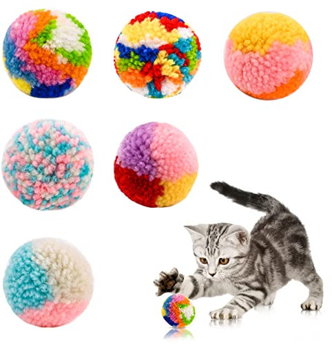 6 Packs Colorful Cat Toys, Soft Interactive Plush Bite-resistant Cat Balls Toys, Cute Kitten Toys Pet Pom Pom Balls for Playing, Chasing, Teeth Grinding, Chewing, Training(A)