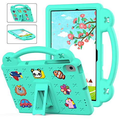 Funda para tablet Lenovo Tab M10 HD 2020 X306X X306F/M10 Plus (2ª generación) TB-X606F para niños, bonita muñeca de cartón, soporte con asa, ligera espuma EVA a prueba de golpes, color verde menta