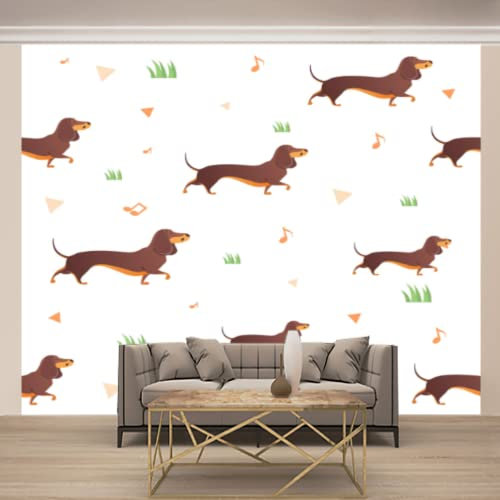 Roter Hund Und Gras Fototapete, Cartoon-Muster Tapete für Wand, Wandbild Dekoration - für Study Zimmer Restaurant Cafe die Mauer 300 x 210 cm