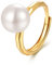 SKAIJEWEL Perlenring für Frauen Sterling Silber 925 Vergoldet 10MM Perlen Ringe Einstellbarer Ring aus Schmuck Geschenk für Frauen Damen Ringe Offen Schlicht