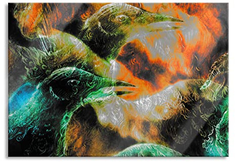 Pixxprint Glasbild, Wandbild aus Echtglas, Vogel Phönix Collage, 80x60 cm, inkl. Aufhängung und Abstandshalter
