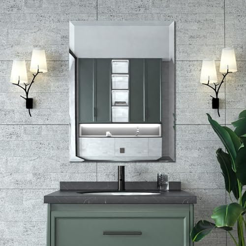 Mirrorons Rahmenloser Spiegel, 61 x 81 cm, abgeschrägter Spiegel für Wand, Badezimmerspiegel mit 2,5 cm abgeschrägter Kante, horizontal oder vertikal, Wandspiegel mit bruchsicherem für Badezimmer,