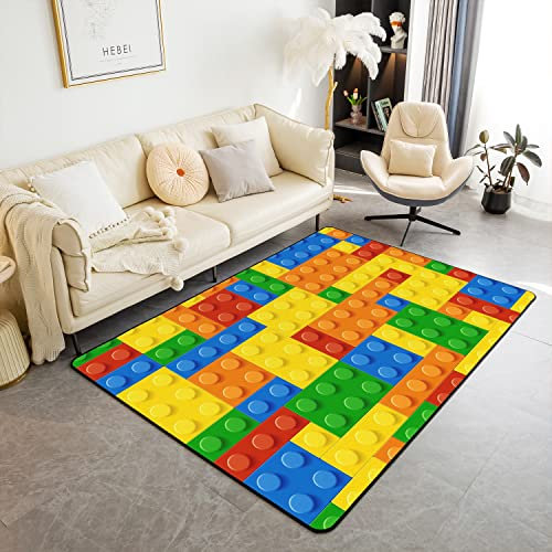 Alfombra de bloques de construcción para niños y niñas, alfombra geométrica colorida para sala de estar, alfombra para dormitorio, alfombra de cocina, 100 x 150 cm